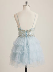 Ball-Gown/Princess Scoop Short Tulle Mini Dress With Rhinestone Sequins Beading