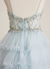 Ball-Gown/Princess Scoop Short Tulle Mini Dress With Rhinestone Sequins Beading