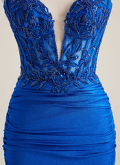 Sheath/Column V-Neck Short Jersey Mini Dress With Beading Sequins