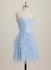 Ball-Gown/Princess Square Short Lace Mini Dress With Sequins