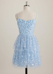 Ball-Gown/Princess Square Short Lace Mini Dress With Sequins