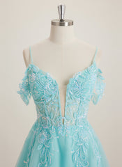 A-line Off the Shoulder Short Tulle Mini Dress With Beading Sequins