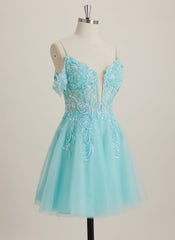 A-line Off the Shoulder Short Tulle Mini Dress With Beading Sequins
