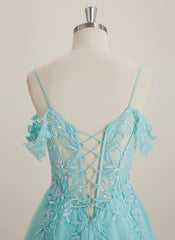 A-line Off the Shoulder Short Tulle Mini Dress With Beading Sequins