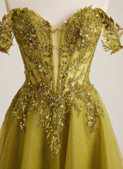 A-line Off the Shoulder Short Tulle Mini Dress With Beading Appliques Lace Sequins