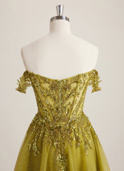 A-line Off the Shoulder Short Tulle Mini Dress With Beading Appliques Lace Sequins