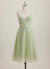 A-line V-Neck Tulle Mini Dress With Sequins