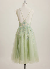 A-line V-Neck Tulle Mini Dress With Sequins