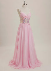 A-line V-Neck Sweep Train Chiffon Maxi Dresses With Sequins