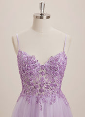 A-line V-Neck Floor-Length Tulle Maxi Dresses With Sequins