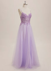 A-line V-Neck Floor-Length Tulle Maxi Dresses With Sequins