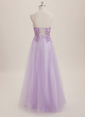 A-line V-Neck Floor-Length Tulle Maxi Dresses With Sequins