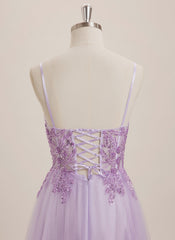 A-line V-Neck Floor-Length Tulle Maxi Dresses With Sequins