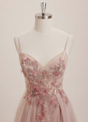 Ball-Gown/Princess V-Neck Sweep Train Tulle Maxi Dresses With Rhinestone Appliques Lace Sequins