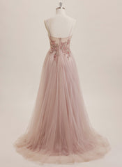Ball-Gown/Princess V-Neck Sweep Train Tulle Maxi Dresses With Rhinestone Appliques Lace Sequins