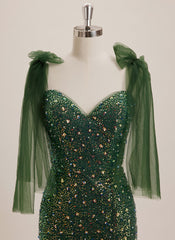 Trumpet/Mermaid V-Neck Sweep Train Sequin Maxi Dresses With Bow Sequins Beading