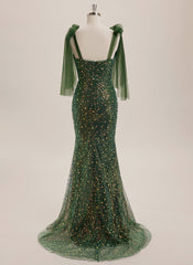 Trumpet/Mermaid V-Neck Sweep Train Sequin Maxi Dresses With Bow Sequins Beading