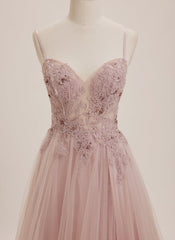 Ball-Gown/Princess V-Neck Floor-Length Tulle Maxi Dresses With Sequins