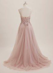 Ball-Gown/Princess V-Neck Floor-Length Tulle Maxi Dresses With Sequins