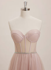 Ball-Gown/Princess Sweetheart Sweep Train Tulle Maxi Dresses With Rhinestone