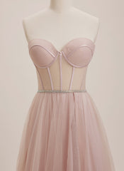 Ball-Gown/Princess Sweetheart Sweep Train Tulle Maxi Dresses With Rhinestone