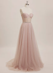 Ball-Gown/Princess Sweetheart Sweep Train Tulle Maxi Dresses With Rhinestone