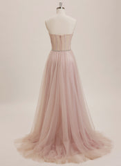 Ball-Gown/Princess Sweetheart Sweep Train Tulle Maxi Dresses With Rhinestone