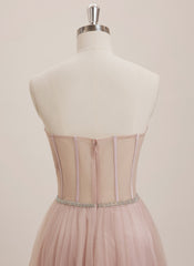 Ball-Gown/Princess Sweetheart Sweep Train Tulle Maxi Dresses With Rhinestone