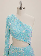Trumpet/Mermaid One Shoulder Sweep Train Sequin Maxi Dresses With Sequins