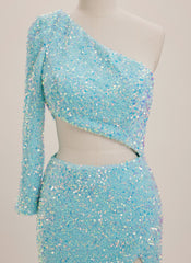 Trumpet/Mermaid One Shoulder Sweep Train Sequin Maxi Dresses With Sequins