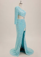 Trumpet/Mermaid One Shoulder Sweep Train Sequin Maxi Dresses With Sequins