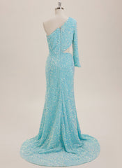 Trumpet/Mermaid One Shoulder Sweep Train Sequin Maxi Dresses With Sequins