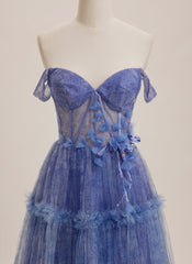 Ball-Gown/Princess V-Neck Sweep Train Tulle Maxi Dresses With Sequins 3D Floral