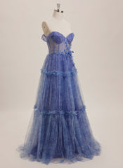 Ball-Gown/Princess V-Neck Sweep Train Tulle Maxi Dresses With Sequins 3D Floral