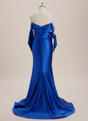 Trumpet/Mermaid Off the Shoulder Sweep Train Jersey Maxi Dresses With Pleated Bow