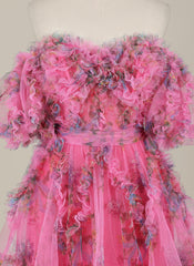 Ball-Gown/Princess Short Sleeve Short Tulle Homecoming Dress With Ruffle