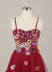 A-Line Spaghetti Straps Short Tulle Homecoming Dress With Appliques Lace