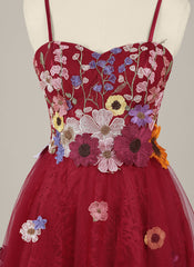 A-Line Spaghetti Straps Short Tulle Homecoming Dress With Appliques Lace