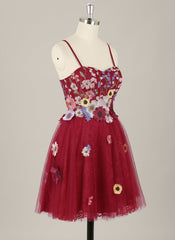 A-Line Spaghetti Straps Short Tulle Homecoming Dress With Appliques Lace