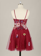 A-Line Spaghetti Straps Short Tulle Homecoming Dress With Appliques Lace
