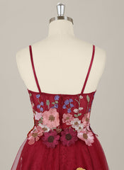 A-Line Spaghetti Straps Short Tulle Homecoming Dress With Appliques Lace