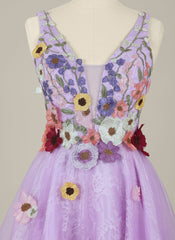 A-Line Sleeveless Short Lace Tulle Homecoming Dress With Appliques Lace