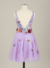 A-Line Sleeveless Short Lace Tulle Homecoming Dress With Appliques Lace