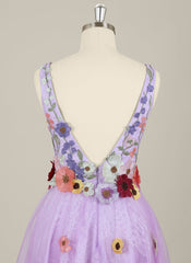 A-Line Sleeveless Short Lace Tulle Homecoming Dress With Appliques Lace