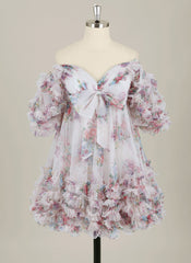 Ball-Gown/Princess Short Sleeve Short Tulle Homecoming Dress With Ruffle