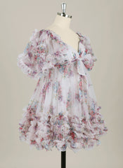 Ball-Gown/Princess Short Sleeve Short Tulle Homecoming Dress With Ruffle