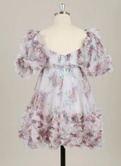 Ball-Gown/Princess Short Sleeve Short Tulle Homecoming Dress With Ruffle