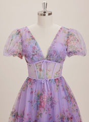 A-line V-Neck Short Tulle Mini Dress
