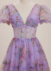 A-line V-Neck Short Tulle Mini Dress