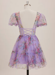A-line V-Neck Short Tulle Mini Dress